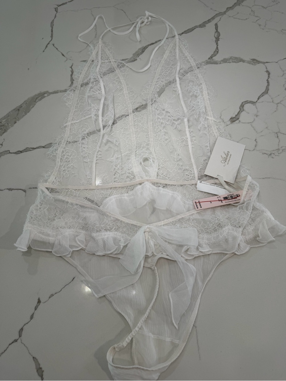 NWT Very Sexy Atelier Victoria's Secret Lace & silk Plunge Teddy white size L - Picture 6 of 11